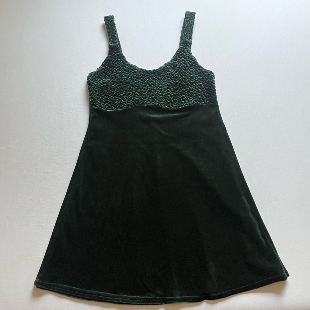 UP FRONT vintage emerald green popcorn textured bubble velvet knit‎ suede mini